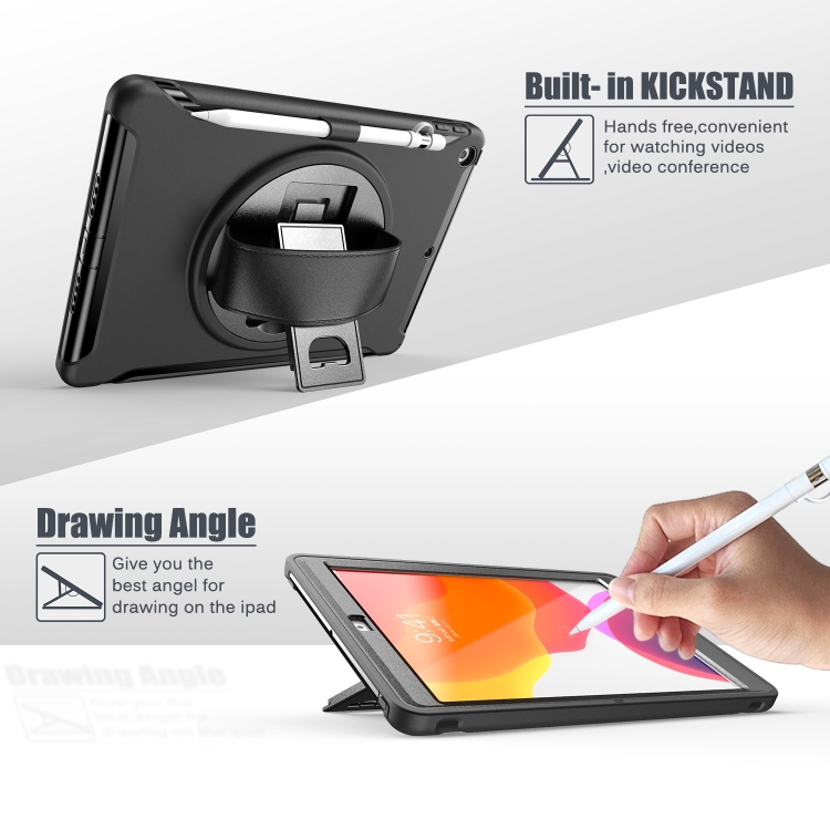 For iPad 10.2 360 Degree Rotation PC+TPU Protective Cover with Holder & Hand Strap & Pen Slot(Black) For iPad 10.2 360 Degree Rotation PC+TPU Protective Cover with Holder & Hand Strap & Pen Slot(Black)