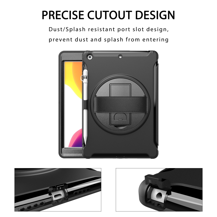 For iPad 10.2 360 Degree Rotation PC+TPU Protective Cover with Holder & Hand Strap & Pen Slot(Black) For iPad 10.2 360 Degree Rotation PC+TPU Protective Cover with Holder & Hand Strap & Pen Slot(Black)