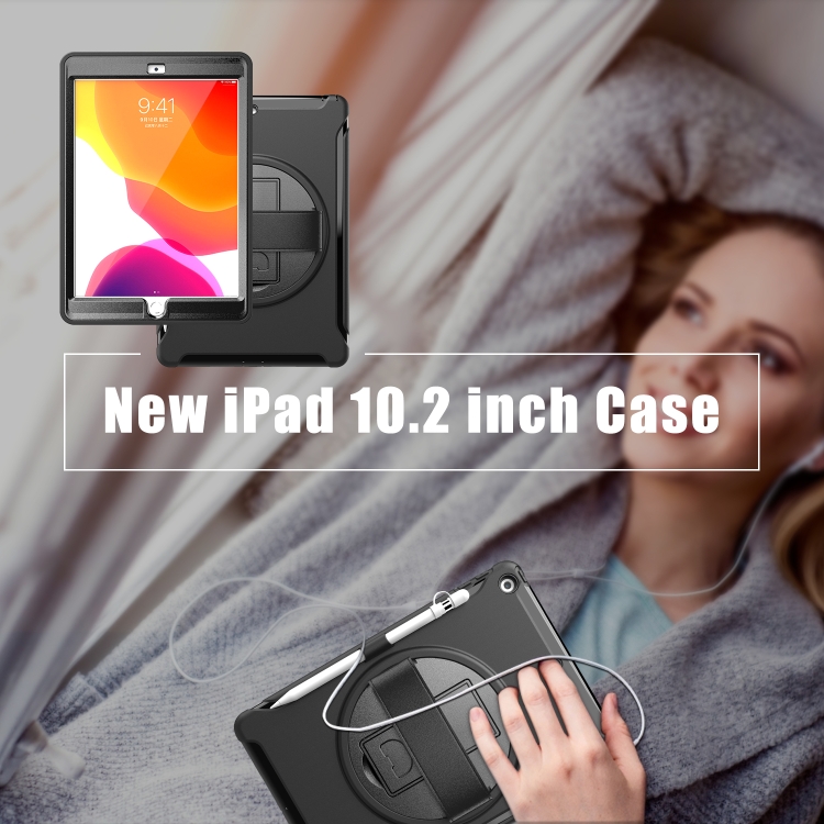 For iPad 10.2 360 Degree Rotation PC+TPU Protective Cover with Holder & Hand Strap & Pen Slot(Black) For iPad 10.2 360 Degree Rotation PC+TPU Protective Cover with Holder & Hand Strap & Pen Slot(Black)