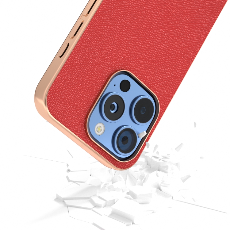 For iPhone 16 Pro ABEEL Electroplating Frame Cross Texture Genuine Leather Phone Case(Red) For iPhone 16 Pro ABEEL Electroplating Frame Cross Texture Genuine Leather Phone Case(Red)