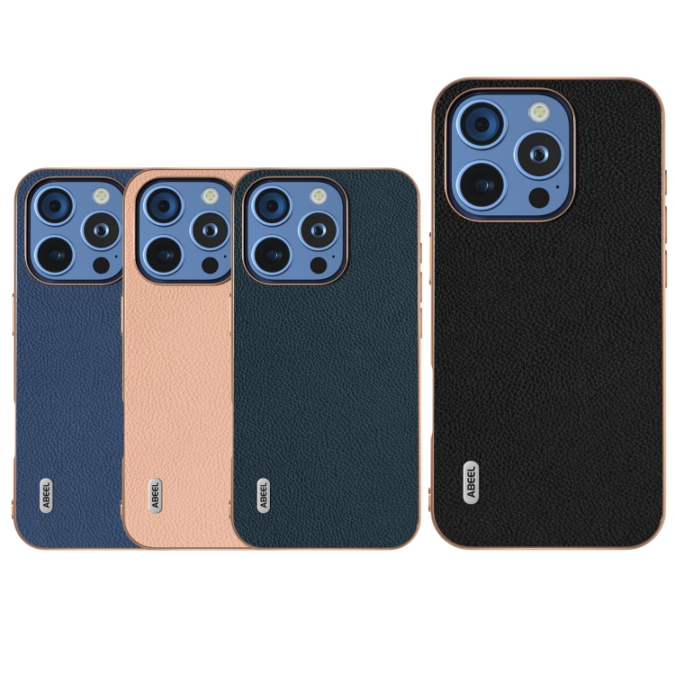 For iPhone 16 Pro Max ABEEL Electroplating Frame Genuine Leather + PC Litchi Texture Phone Case(Black) For iPhone 16 Pro Max ABEEL Electroplating Frame Genuine Leather + PC Litchi Texture Phone Case(Black)