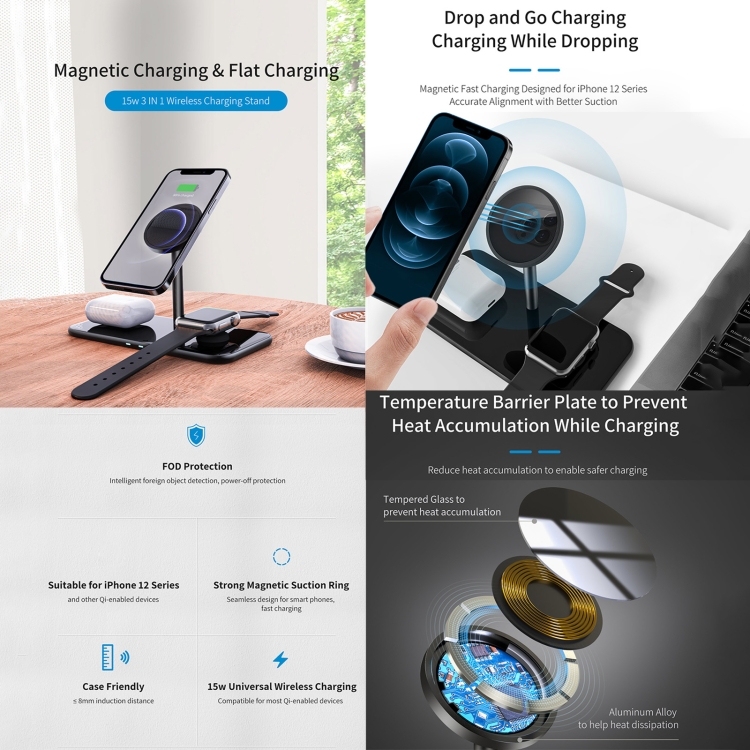 SW12 3 in 1 Metal Magnetic Wireless Charger(White) SW12 3 in 1 Metal Magnetic Wireless Charger(White)