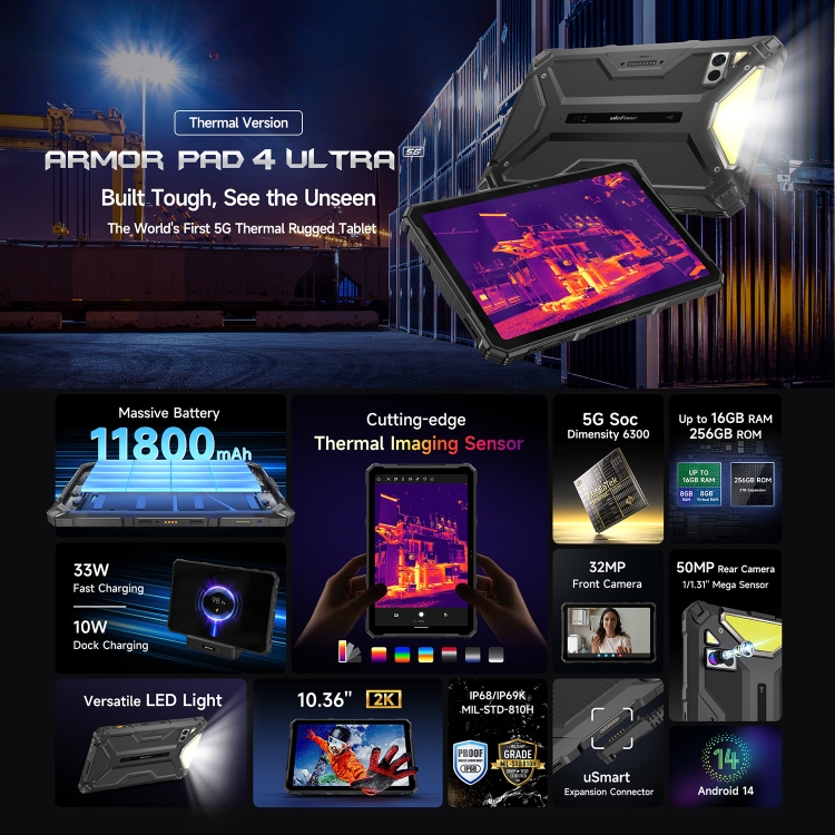 [香港倉] 歐樂風 Armor Pad 4 Ultra 熱成像版本三防平板，8GB+256GB，10.36英寸安卓14