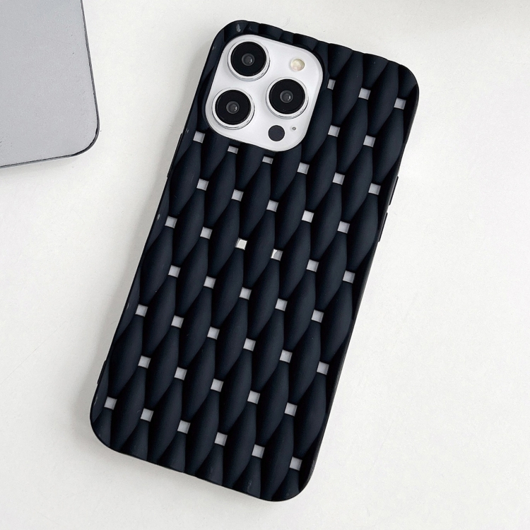For iPhone 16 Weave Cooling Solid Color TPU Phone Case(Black) For iPhone 16 Weave Cooling Solid Color TPU Phone Case(Black)