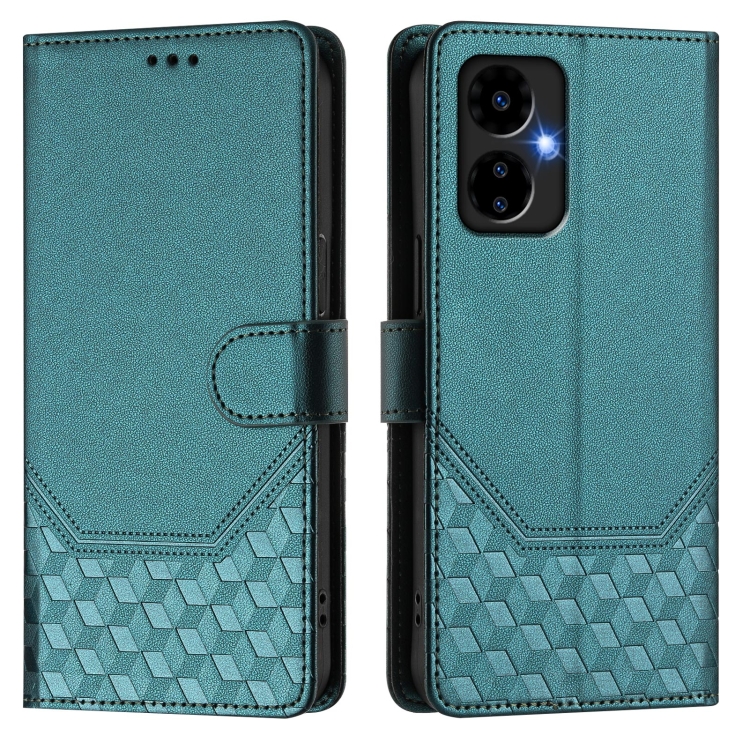 For Boost Mobile Celero 5G 2024 Honeycomb Embossing RFID Leather Phone Case(Peacock Green) For Boost Mobile Celero 5G 2024 Honeycomb Embossing RFID Leather Phone Case(Peacock Green)