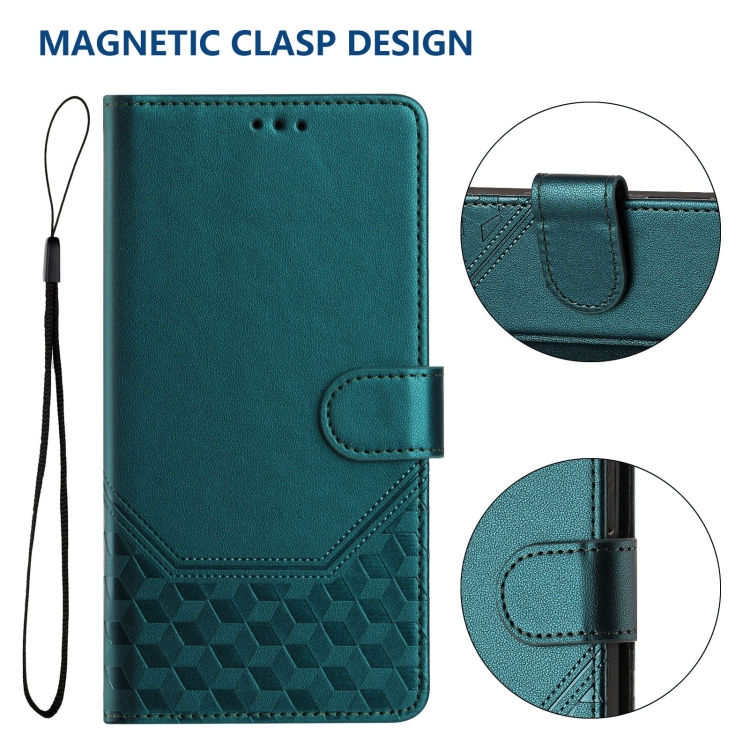 For Boost Mobile Celero 5G 2024 Honeycomb Embossing RFID Leather Phone Case(Peacock Green) For Boost Mobile Celero 5G 2024 Honeycomb Embossing RFID Leather Phone Case(Peacock Green)