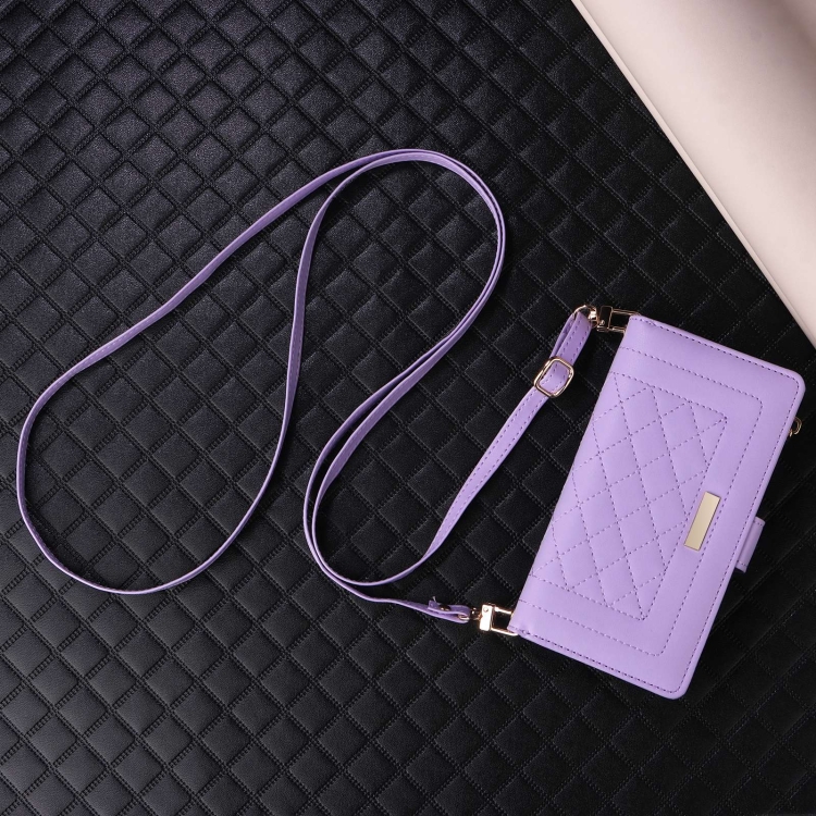 For iPhone 16 Plus Crossbody Zipper Wallet Rhombus Leather Phone Case(Purple) For iPhone 16 Plus Crossbody Zipper Wallet Rhombus Leather Phone Case(Purple)