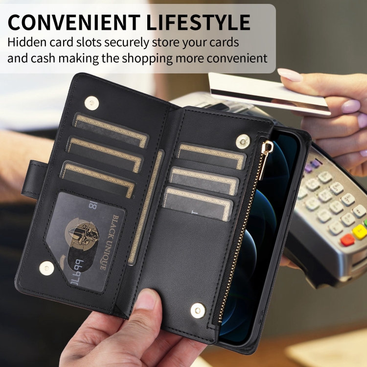 For iPhone 15 Plus / 14 Plus Crossbody Zipper Wallet Rhombus Leather Phone Case(Black)