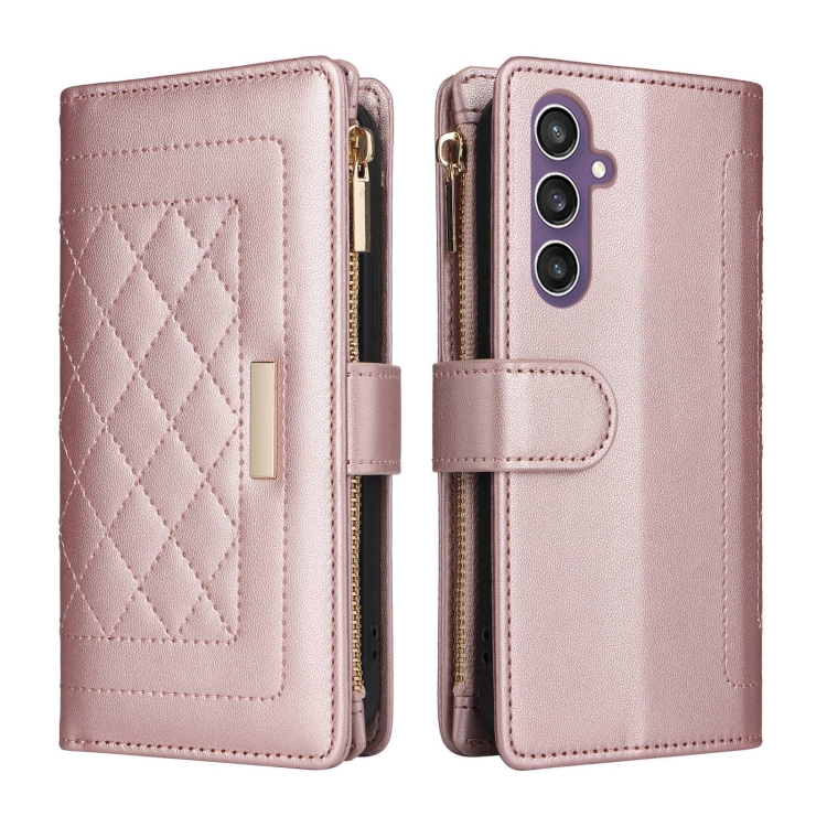 For Samsung Galaxy S24 FE 5G Crossbody Zipper Wallet Rhombus Leather Phone Case(Rose Gold) For Samsung Galaxy S24 FE 5G Crossbody Zipper Wallet Rhombus Leather Phone Case(Rose Gold)