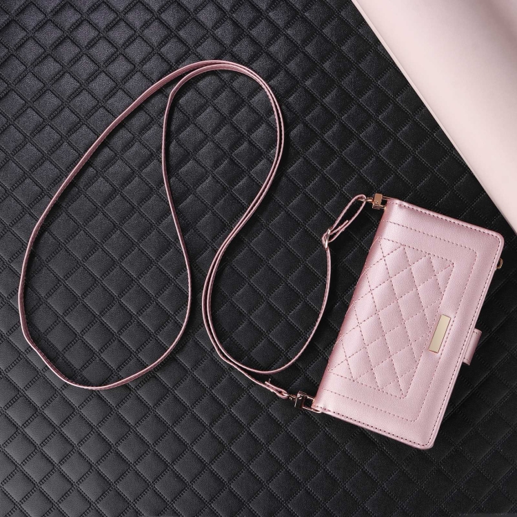 For Samsung Galaxy S23+ 5G Crossbody Zipper Wallet Rhombus Leather Phone Case(Rose Gold) For Samsung Galaxy S23+ 5G Crossbody Zipper Wallet Rhombus Leather Phone Case(Rose Gold)