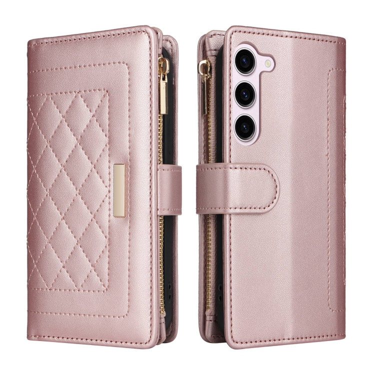For Samsung Galaxy S23+ 5G Crossbody Zipper Wallet Rhombus Leather Phone Case(Rose Gold) For Samsung Galaxy S23+ 5G Crossbody Zipper Wallet Rhombus Leather Phone Case(Rose Gold)