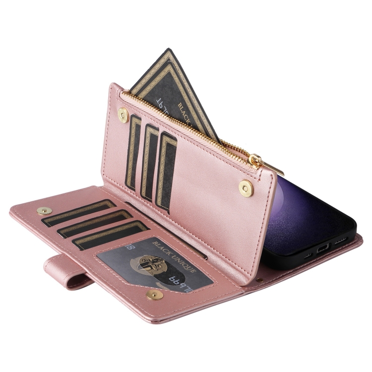 For Samsung Galaxy S23+ 5G Crossbody Zipper Wallet Rhombus Leather Phone Case(Rose Gold) For Samsung Galaxy S23+ 5G Crossbody Zipper Wallet Rhombus Leather Phone Case(Rose Gold)