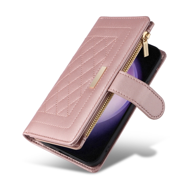 For Samsung Galaxy S23+ 5G Crossbody Zipper Wallet Rhombus Leather Phone Case(Rose Gold) For Samsung Galaxy S23+ 5G Crossbody Zipper Wallet Rhombus Leather Phone Case(Rose Gold)