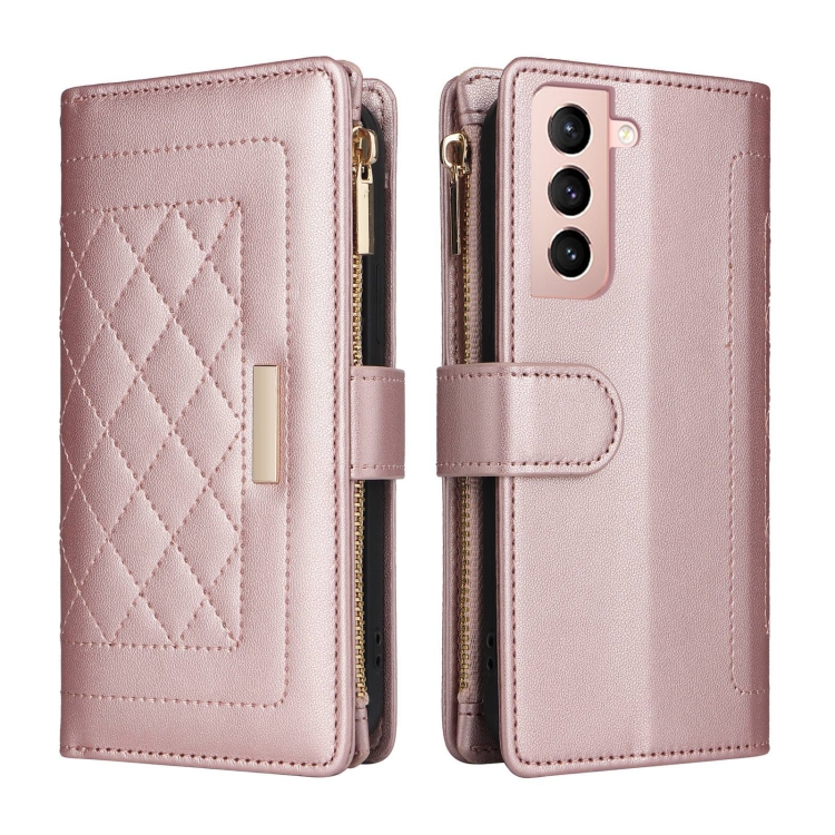 For Samsung Galaxy S22 5G Crossbody Zipper Wallet Rhombus Leather Phone Case(Rose Gold) For Samsung Galaxy S22 5G Crossbody Zipper Wallet Rhombus Leather Phone Case(Rose Gold)