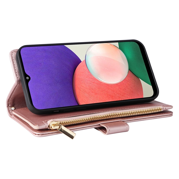 For Samsung Galaxy S22 5G Crossbody Zipper Wallet Rhombus Leather Phone Case(Rose Gold) For Samsung Galaxy S22 5G Crossbody Zipper Wallet Rhombus Leather Phone Case(Rose Gold)