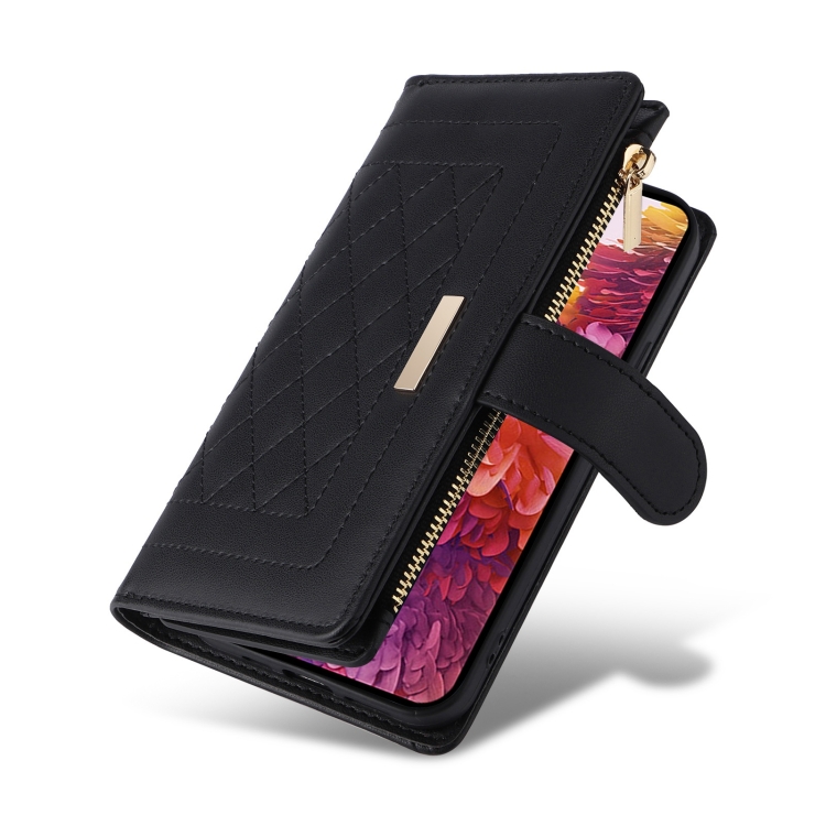 For Samsung Galaxy S20 FE Crossbody Zipper Wallet Rhombus Leather Phone Case(Black) For Samsung Galaxy S20 FE Crossbody Zipper Wallet Rhombus Leather Phone Case(Black)