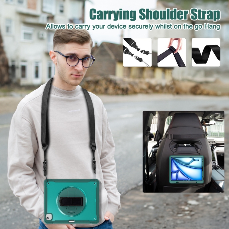 For iPad Air 13 2024 Heavy Duty Hybrid Tablet Case with Hand Grip & Strap(Dark Green) For iPad Air 13 2024 Heavy Duty Hybrid Tablet Case with Hand Grip & Strap(Dark Green)