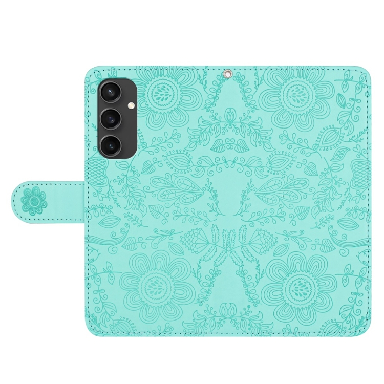 For Samsung Galaxy S24 FE 5G Floral Embossed Pattern Leather Phone Case(Light Green) For Samsung Galaxy S24 FE 5G Floral Embossed Pattern Leather Phone Case(Light Green)