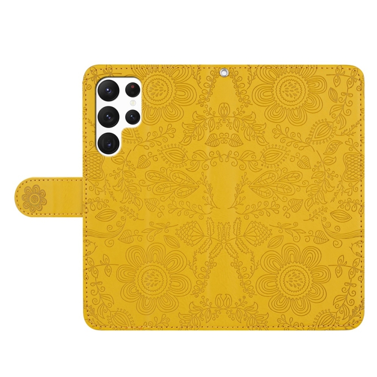 For Samsung Galaxy S23 Ultra 5G Floral Embossed Pattern Leather Phone Case(Yellow) For Samsung Galaxy S23 Ultra 5G Floral Embossed Pattern Leather Phone Case(Yellow)