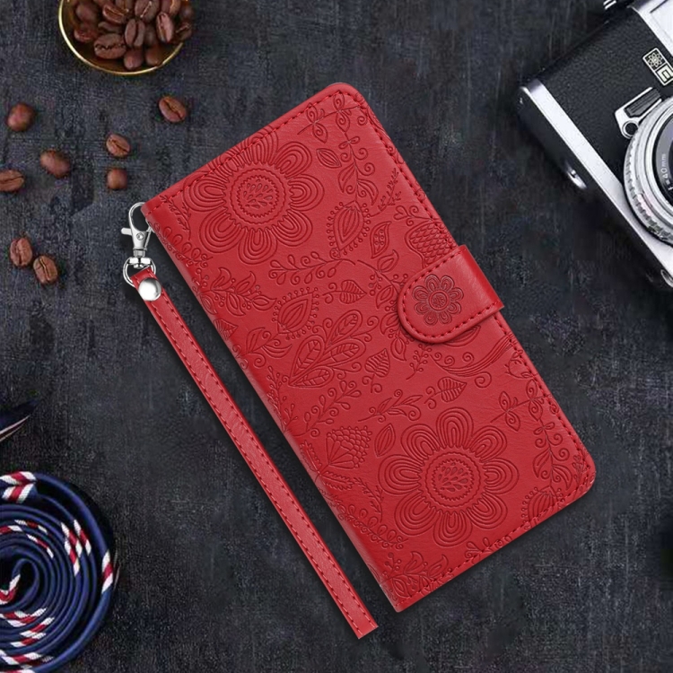 For Samsung Galaxy S23 5G Floral Embossed Pattern Leather Phone Case(Red) For Samsung Galaxy S23 5G Floral Embossed Pattern Leather Phone Case(Red)