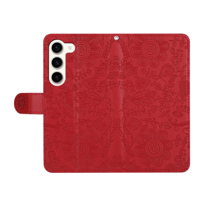 For Samsung Galaxy S23 5G Floral Embossed Pattern Leather Phone Case(Red) For Samsung Galaxy S23 5G Floral Embossed Pattern Leather Phone Case(Red)