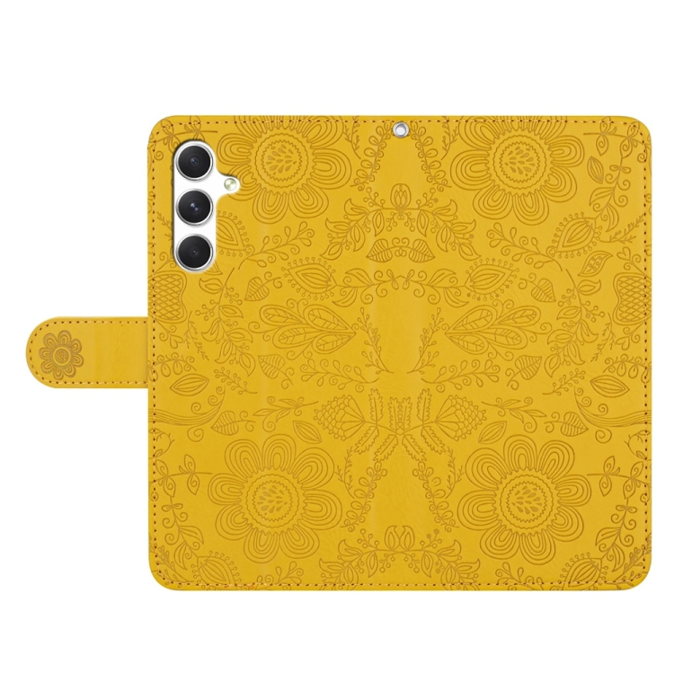 For Samsung Galaxy S25+ 5G Floral Embossed Pattern Leather Phone Case(Yellow) For Samsung Galaxy S25+ 5G Floral Embossed Pattern Leather Phone Case(Yellow)