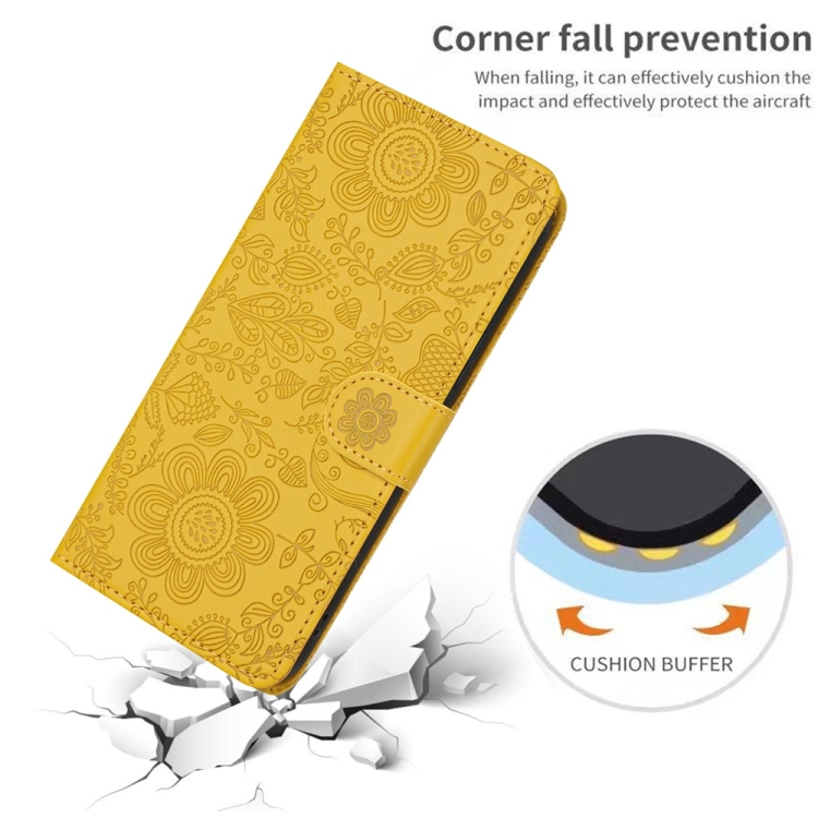 For Samsung Galaxy S25+ 5G Floral Embossed Pattern Leather Phone Case(Yellow) For Samsung Galaxy S25+ 5G Floral Embossed Pattern Leather Phone Case(Yellow)