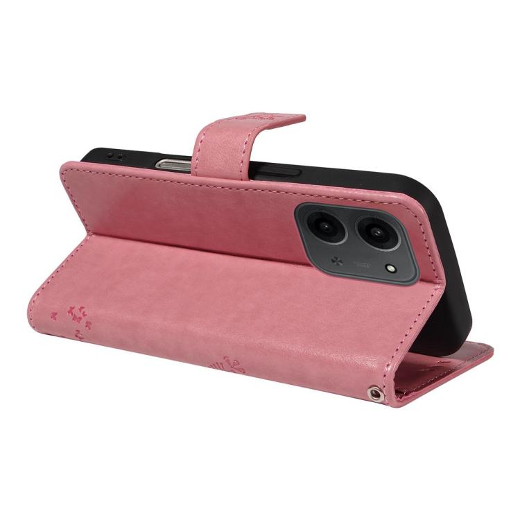 For Redmi 15C 4G 171.5mm / Poco C85 4G Tree & Cat Embossed Pattern Flip Leather Phone Case(Pink)