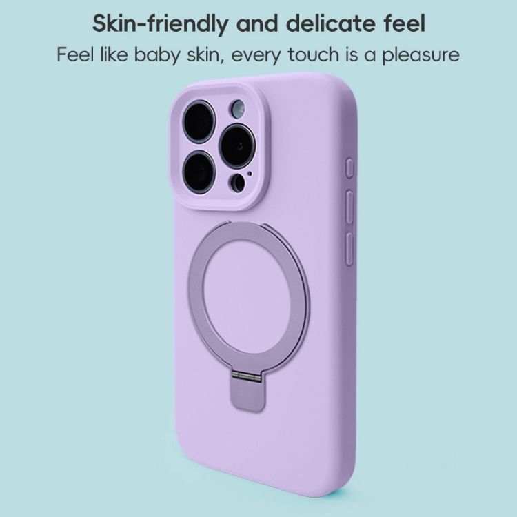 For iPhone 15 Pro Precision Hole Liquid Silicone MagSafe Metal Ring Holder Phone Case(Purple) For iPhone 15 Pro Precision Hole Liquid Silicone MagSafe Metal Ring Holder Phone Case(Purple)