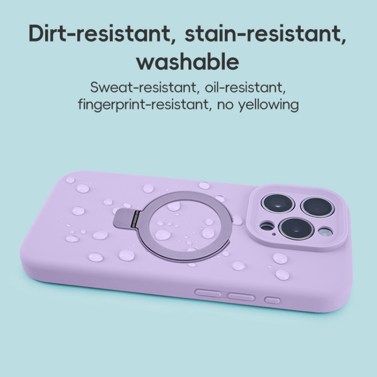 For iPhone 15 Pro Precision Hole Liquid Silicone MagSafe Metal Ring Holder Phone Case(Purple) For iPhone 15 Pro Precision Hole Liquid Silicone MagSafe Metal Ring Holder Phone Case(Purple)