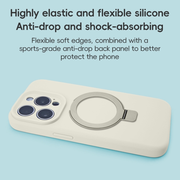 For iPhone 16 Pro Max Precision Hole Liquid Silicone MagSafe Metal Ring Holder Phone Case(White) For iPhone 16 Pro Max Precision Hole Liquid Silicone MagSafe Metal Ring Holder Phone Case(White)