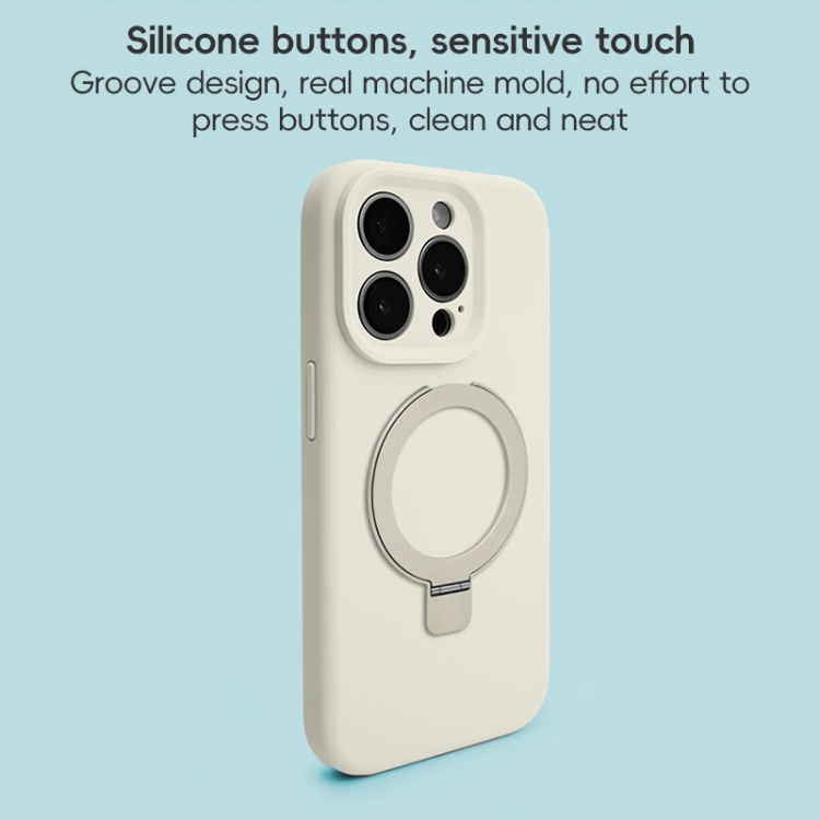 For iPhone 16 Pro Max Precision Hole Liquid Silicone MagSafe Metal Ring Holder Phone Case(White) For iPhone 16 Pro Max Precision Hole Liquid Silicone MagSafe Metal Ring Holder Phone Case(White)