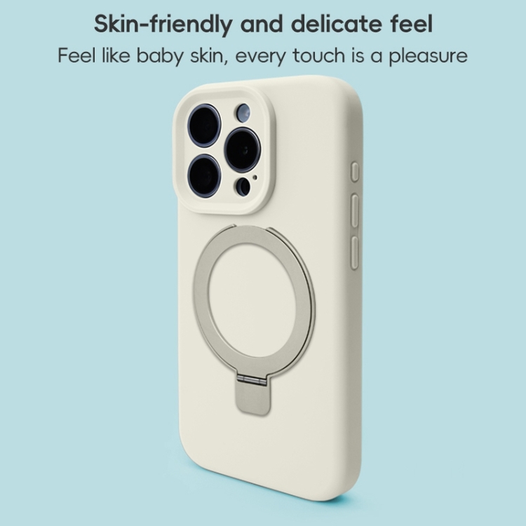 For iPhone 16 Pro Max Precision Hole Liquid Silicone MagSafe Metal Ring Holder Phone Case(White) For iPhone 16 Pro Max Precision Hole Liquid Silicone MagSafe Metal Ring Holder Phone Case(White)