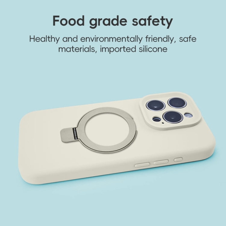 For iPhone 16 Pro Max Precision Hole Liquid Silicone MagSafe Metal Ring Holder Phone Case(White) For iPhone 16 Pro Max Precision Hole Liquid Silicone MagSafe Metal Ring Holder Phone Case(White)