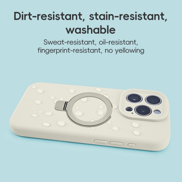 For iPhone 16 Pro Max Precision Hole Liquid Silicone MagSafe Metal Ring Holder Phone Case(White) For iPhone 16 Pro Max Precision Hole Liquid Silicone MagSafe Metal Ring Holder Phone Case(White)