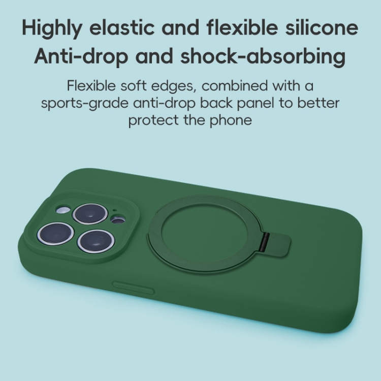 For iPhone 16 Precision Hole Liquid Silicone MagSafe Metal Ring Holder Phone Case(Green) For iPhone 16 Precision Hole Liquid Silicone MagSafe Metal Ring Holder Phone Case(Green)
