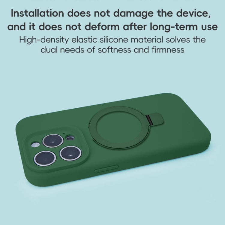 For iPhone 16 Precision Hole Liquid Silicone MagSafe Metal Ring Holder Phone Case(Green) For iPhone 16 Precision Hole Liquid Silicone MagSafe Metal Ring Holder Phone Case(Green)