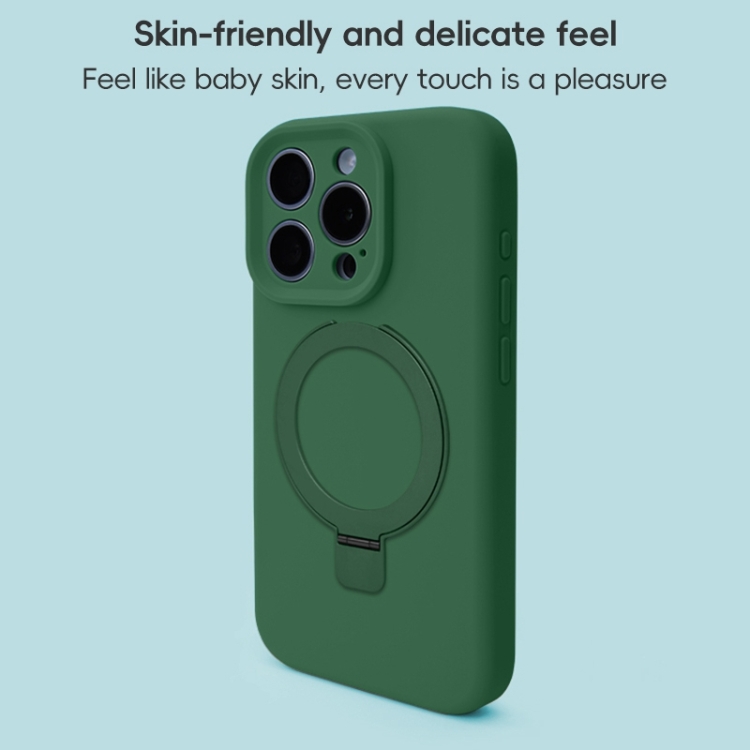 For iPhone 16 Precision Hole Liquid Silicone MagSafe Metal Ring Holder Phone Case(Green) For iPhone 16 Precision Hole Liquid Silicone MagSafe Metal Ring Holder Phone Case(Green)