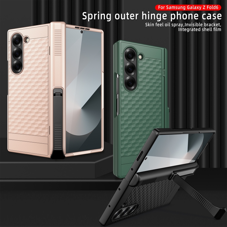 For Samsung Galaxy Z Fold6 Integrated Cube Hinge Phone Case with Spring Holder(Silver) For Samsung Galaxy Z Fold6 Integrated Cube Hinge Phone Case with Spring Holder(Silver)