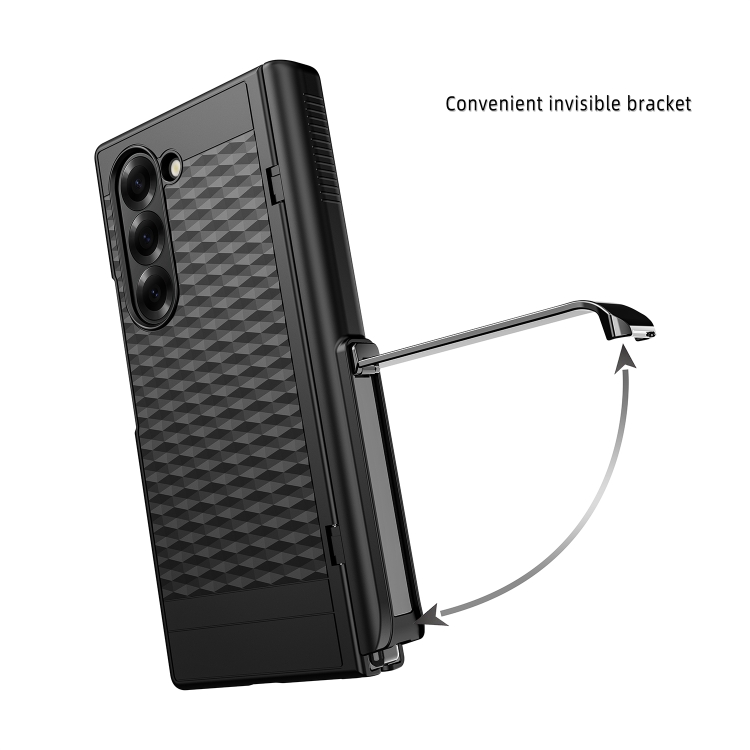 For Samsung Galaxy Z Fold6 Integrated Cube Hinge Phone Case with Spring Holder(Silver) For Samsung Galaxy Z Fold6 Integrated Cube Hinge Phone Case with Spring Holder(Silver)