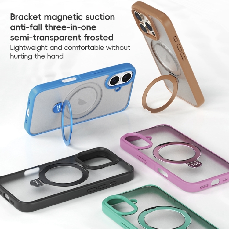 For iPhone 16 ZGA Magsafe Holder PC Hybrid TPU Phone Case(Black) For iPhone 16 ZGA Magsafe Holder PC Hybrid TPU Phone Case(Black)