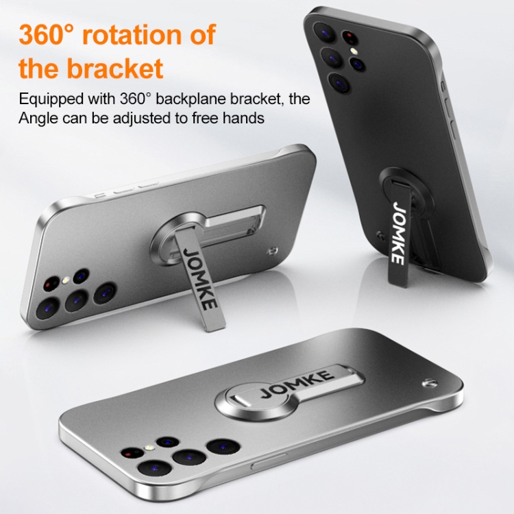 For Samsung Galaxy S23 Ultra 5G Baking Varnish 360 Rotate Holder No Frame PC Phone Case(Silver)