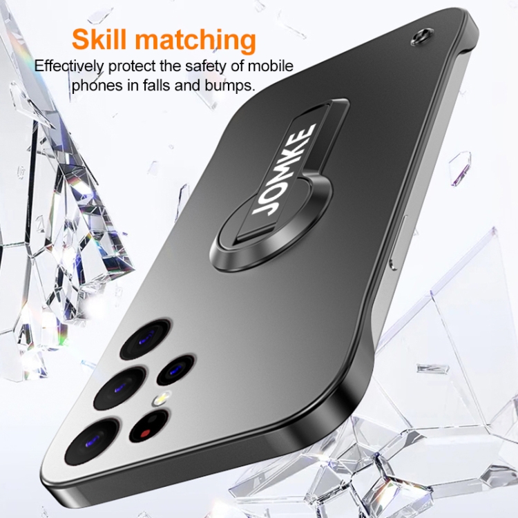 For Samsung Galaxy S23 Ultra 5G Baking Varnish 360 Rotate Holder No Frame PC Phone Case(Silver)