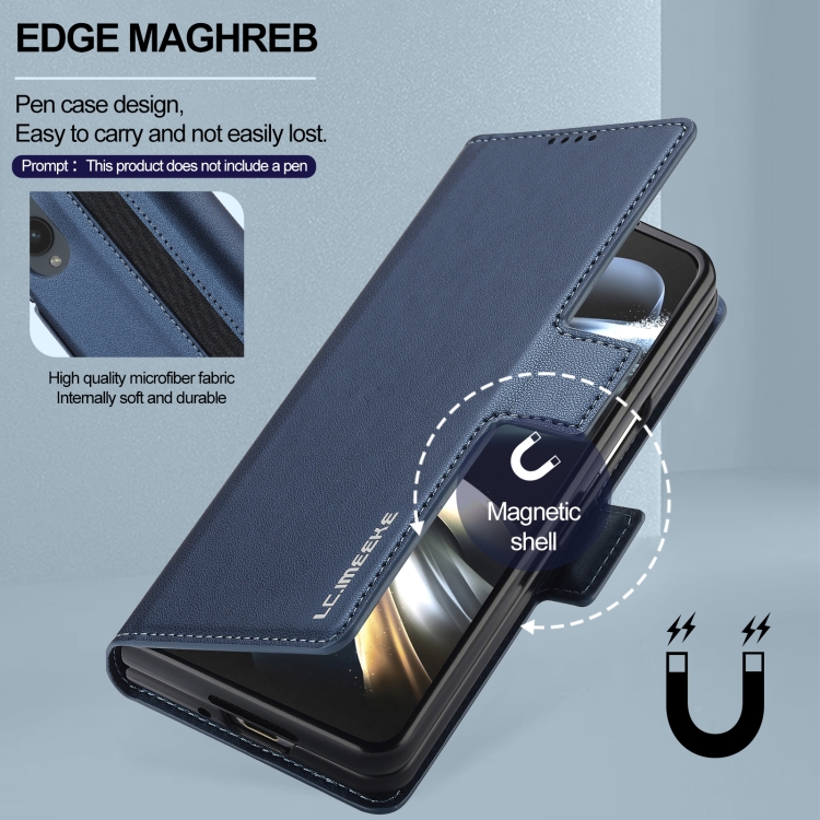 For Samsung Galaxy Z Fold4 LC.IMEEKE L1 Series Frosted Fine Texture PU Phone Case with Pen Slot, Pen Not Included(Blue) For Samsung Galaxy Z Fold4 LC.IMEEKE L1 Series Frosted Fine Texture PU Phone Case with Pen Slot, Pen Not Included(Blue)