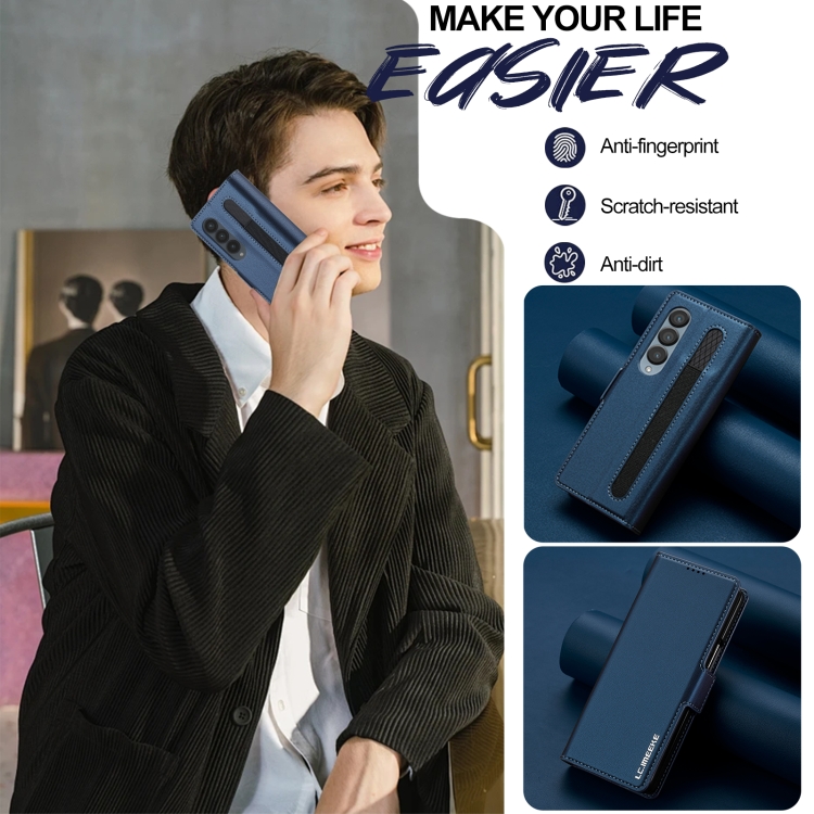 For Samsung Galaxy Z Fold4 LC.IMEEKE L1 Series Frosted Fine Texture PU Phone Case with Pen Slot, Pen Not Included(Blue) For Samsung Galaxy Z Fold4 LC.IMEEKE L1 Series Frosted Fine Texture PU Phone Case with Pen Slot, Pen Not Included(Blue)