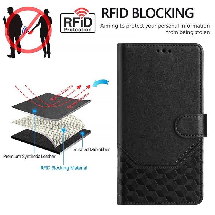 For Samsung Galaxy S22 5G Honeycomb Embossing RFID Leather Phone Case(Black) For Samsung Galaxy S22 5G Honeycomb Embossing RFID Leather Phone Case(Black)