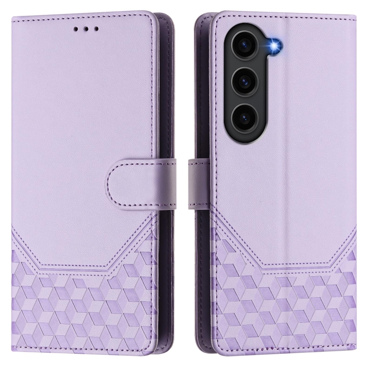 For Samsung Galaxy S23 FE 5G Honeycomb Embossing RFID Leather Phone Case(Light Purple)