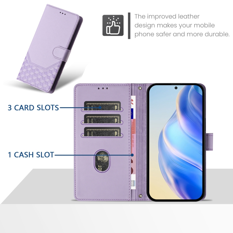 For Samsung Galaxy S23 FE 5G Honeycomb Embossing RFID Leather Phone Case(Light Purple)