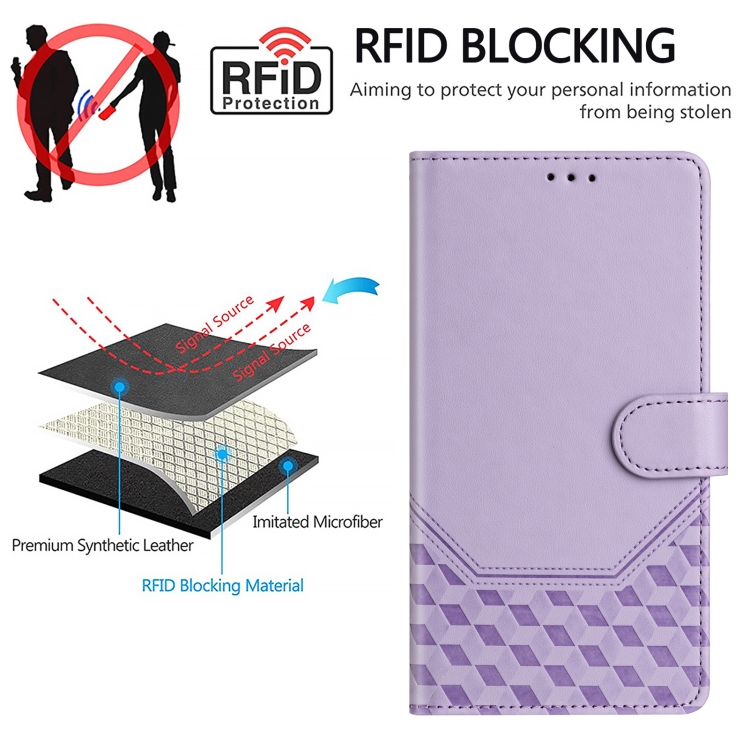 For Samsung Galaxy S23 FE 5G Honeycomb Embossing RFID Leather Phone Case(Light Purple)
