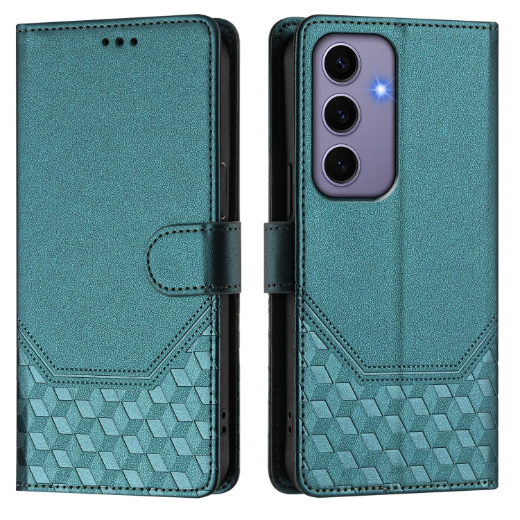 For Samsung Galaxy S24 5G Honeycomb Embossing RFID Leather Phone Case(Peacock Green) For Samsung Galaxy S24 5G Honeycomb Embossing RFID Leather Phone Case(Peacock Green)